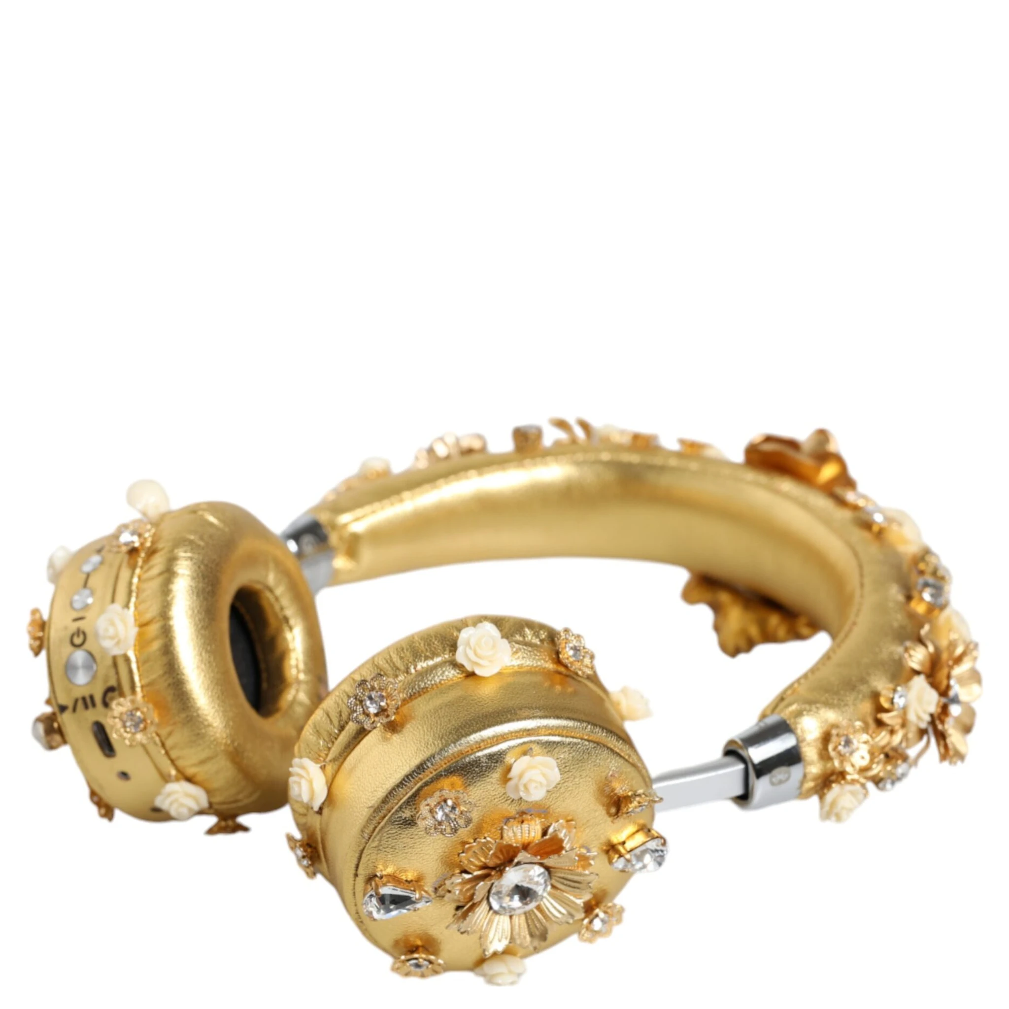 Gold Leather Floral Crystal Angel Headphones