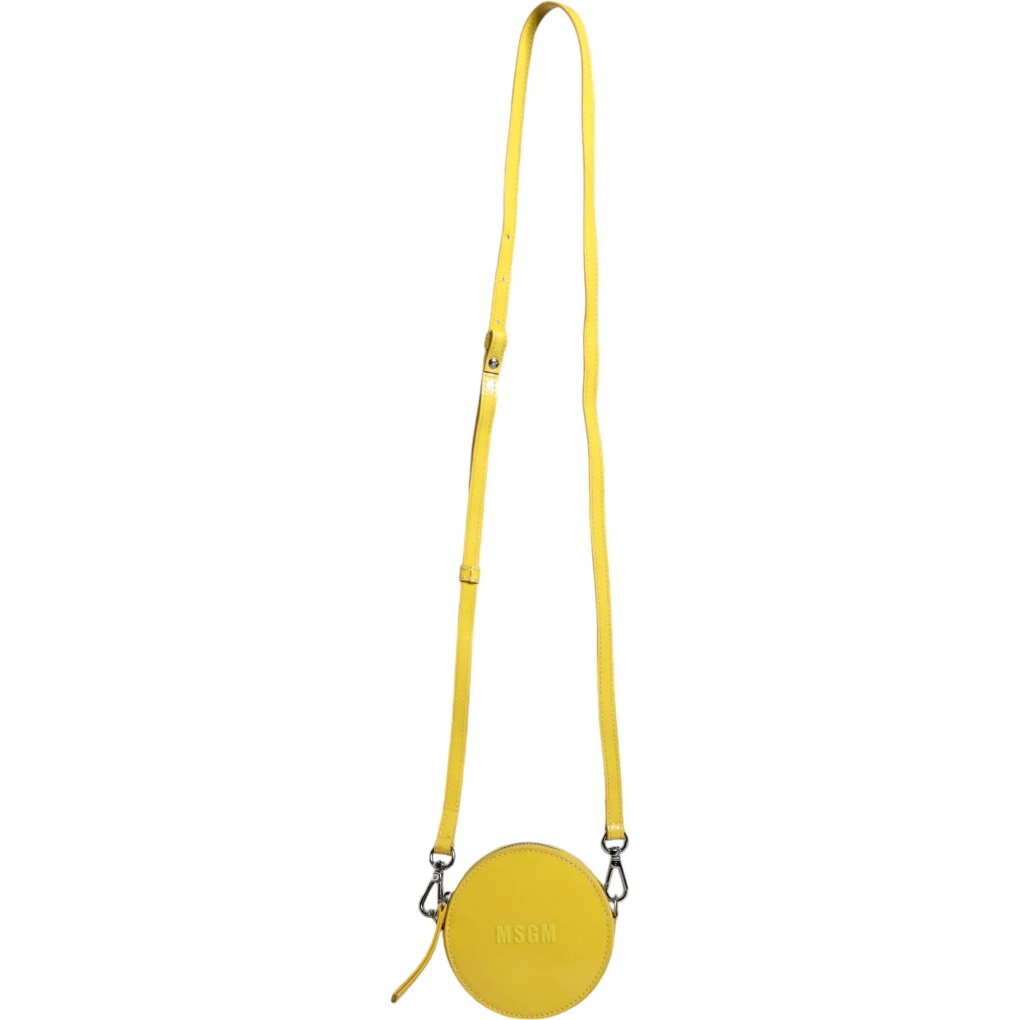 Yellow Leather Logo Crossbody Sling Shoulder Round Bag