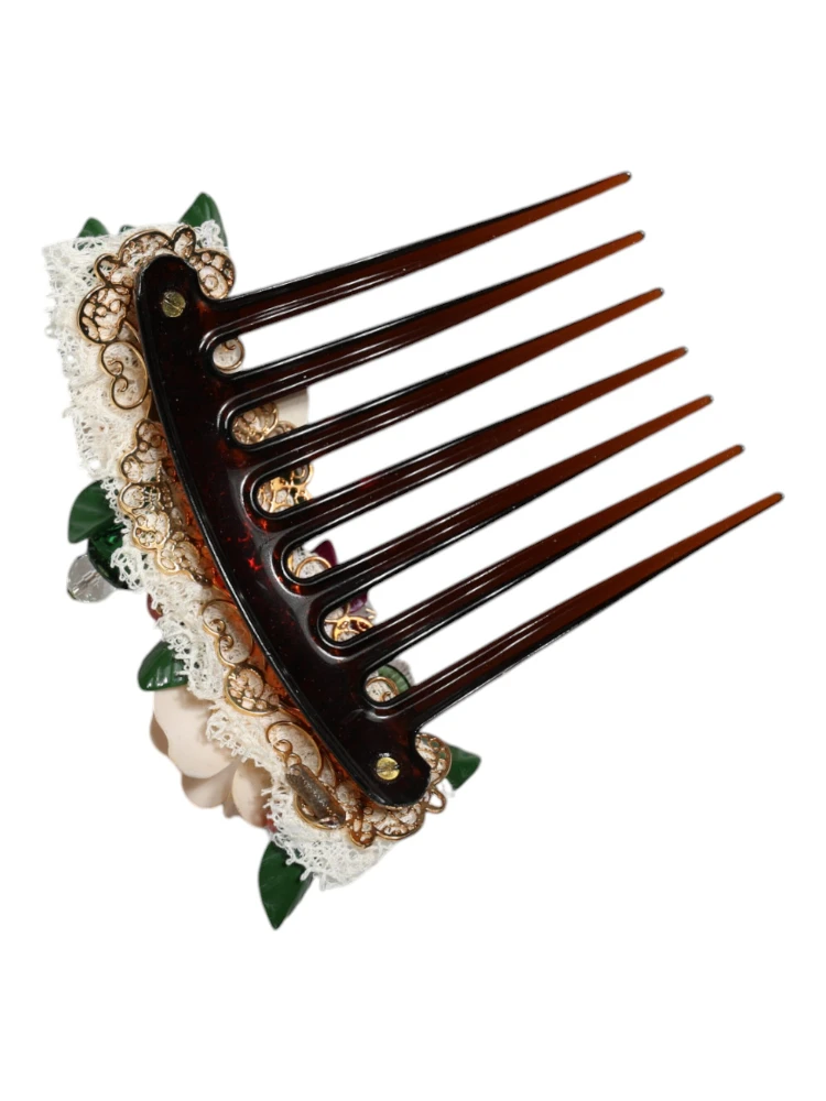 Brown Plastic Crystal Floral Women Hair Comb alternative