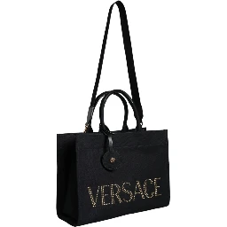 Black Top Handle Canvas Leather Logo Crossbody Tote Bag