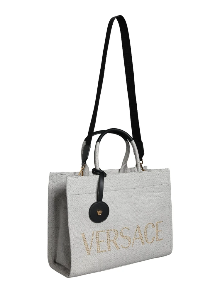 White Top Handle Canvas Leather Logo Crossbody Tote Bag alternative