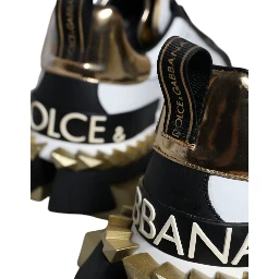 White Gold Black Leather SUPER KING Sneakers Shoes