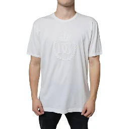 White Logo Embossed Cotton Crewneck T-shirt