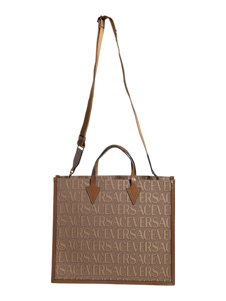 Brown Top Handle Jacquard Leather Logo Crossbody Tote Bag alternative