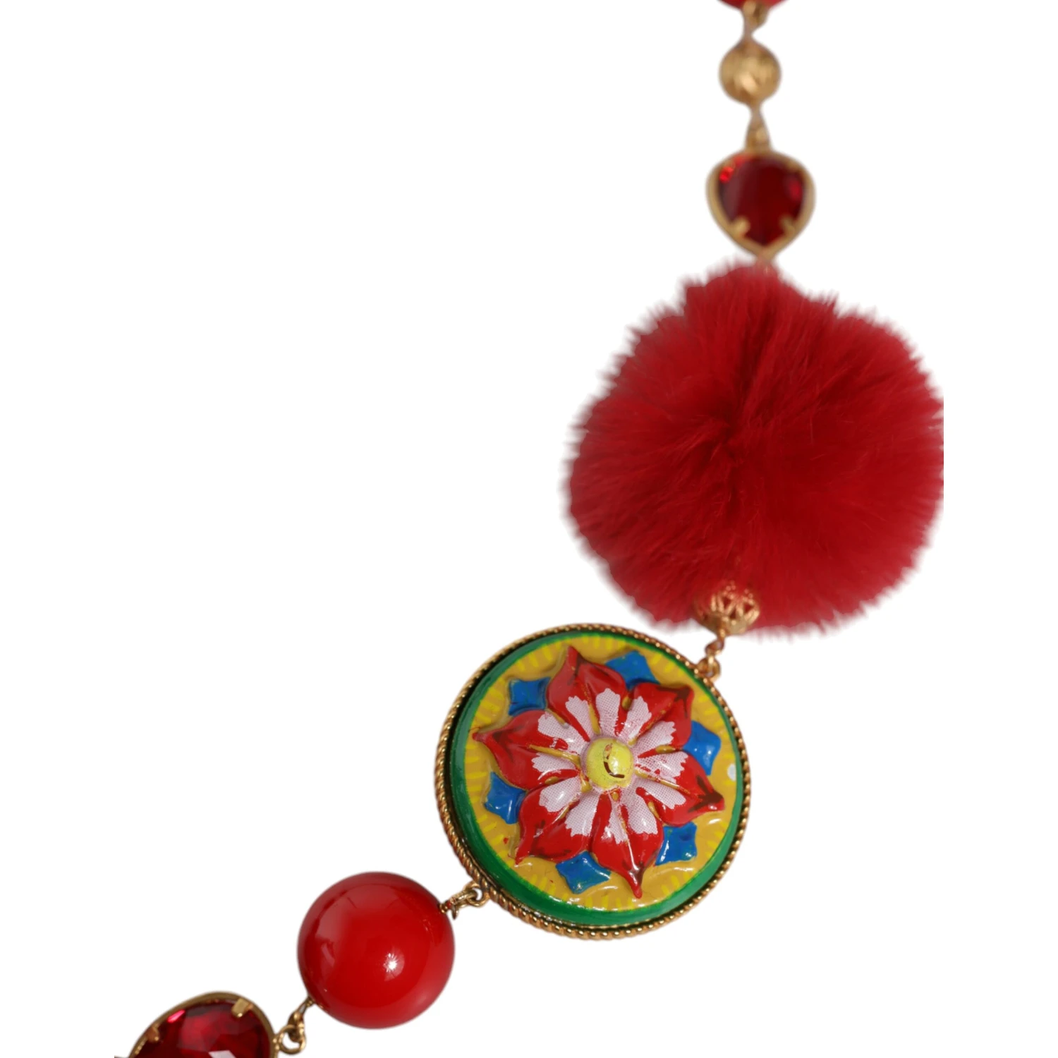Gold Brass Red Fur Crystal Waist Torero Belt