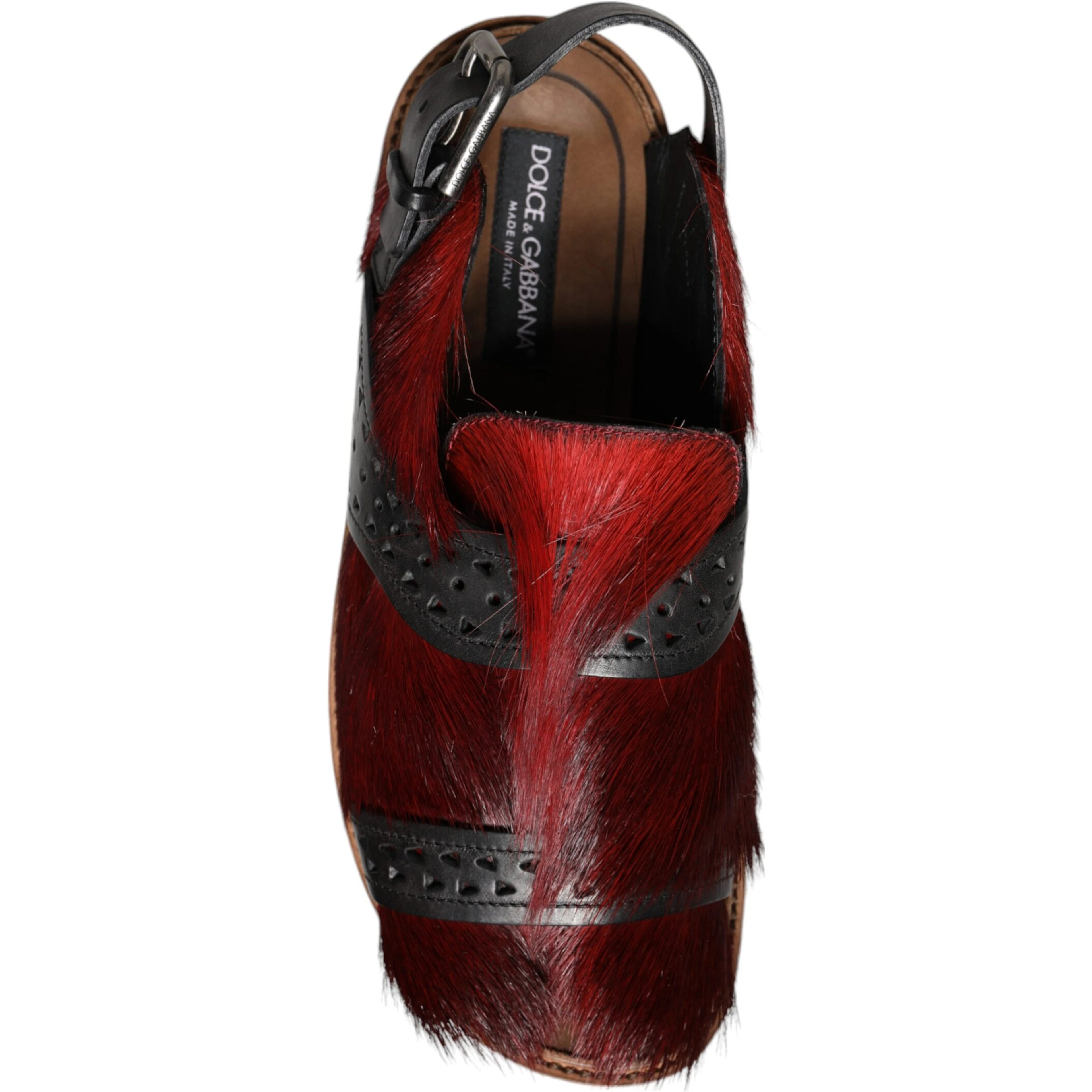 Black Red Gazelle Hair Leather Sandals Shoes