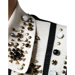 White Black Silk Studded Stone Crystal Shirt