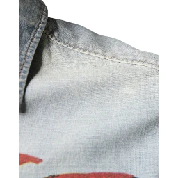 Light Blue Printed Cotton Denim Long Sleeves Shirt