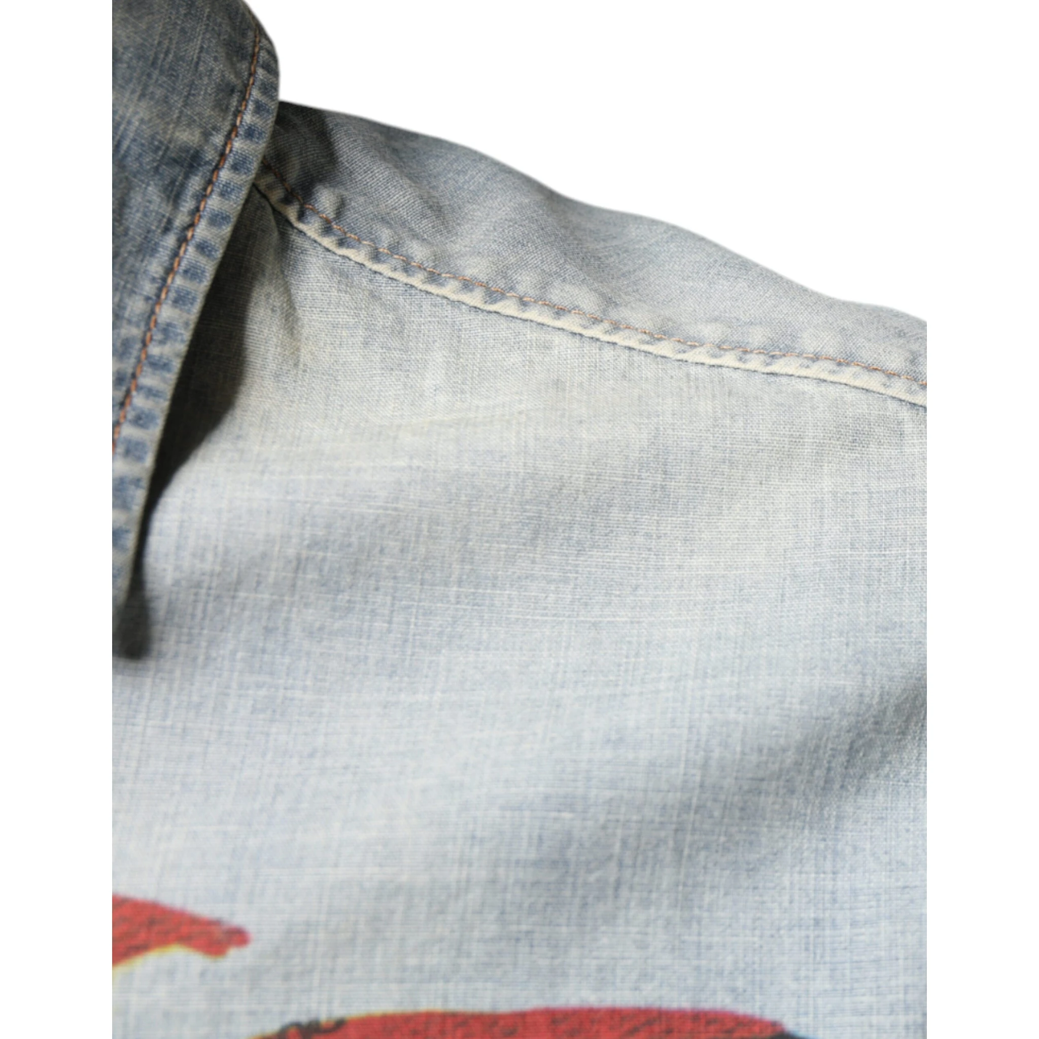 Light Blue Printed Cotton Denim Long Sleeves Shirt