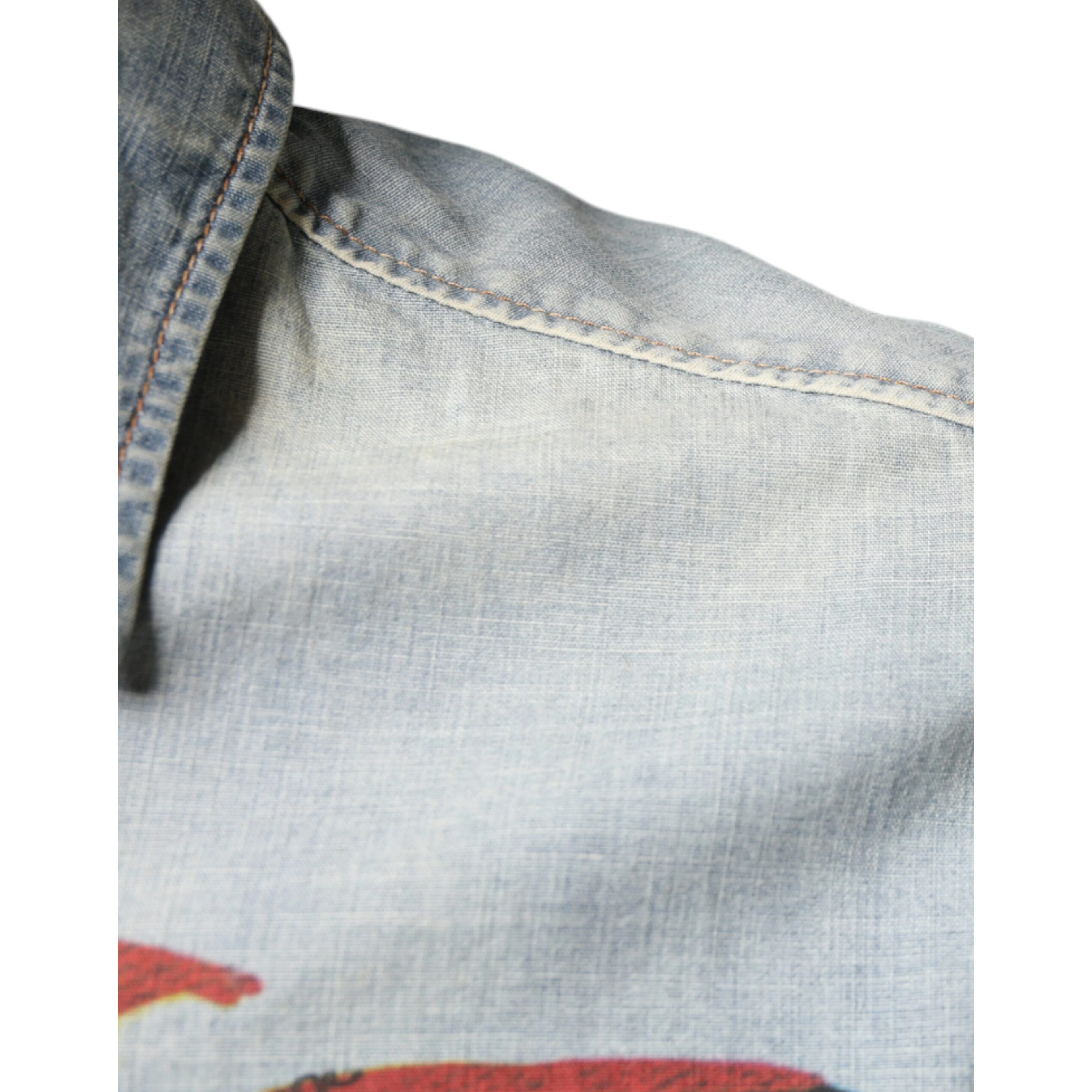 Light Blue Printed Cotton Denim Long Sleeves Shirt