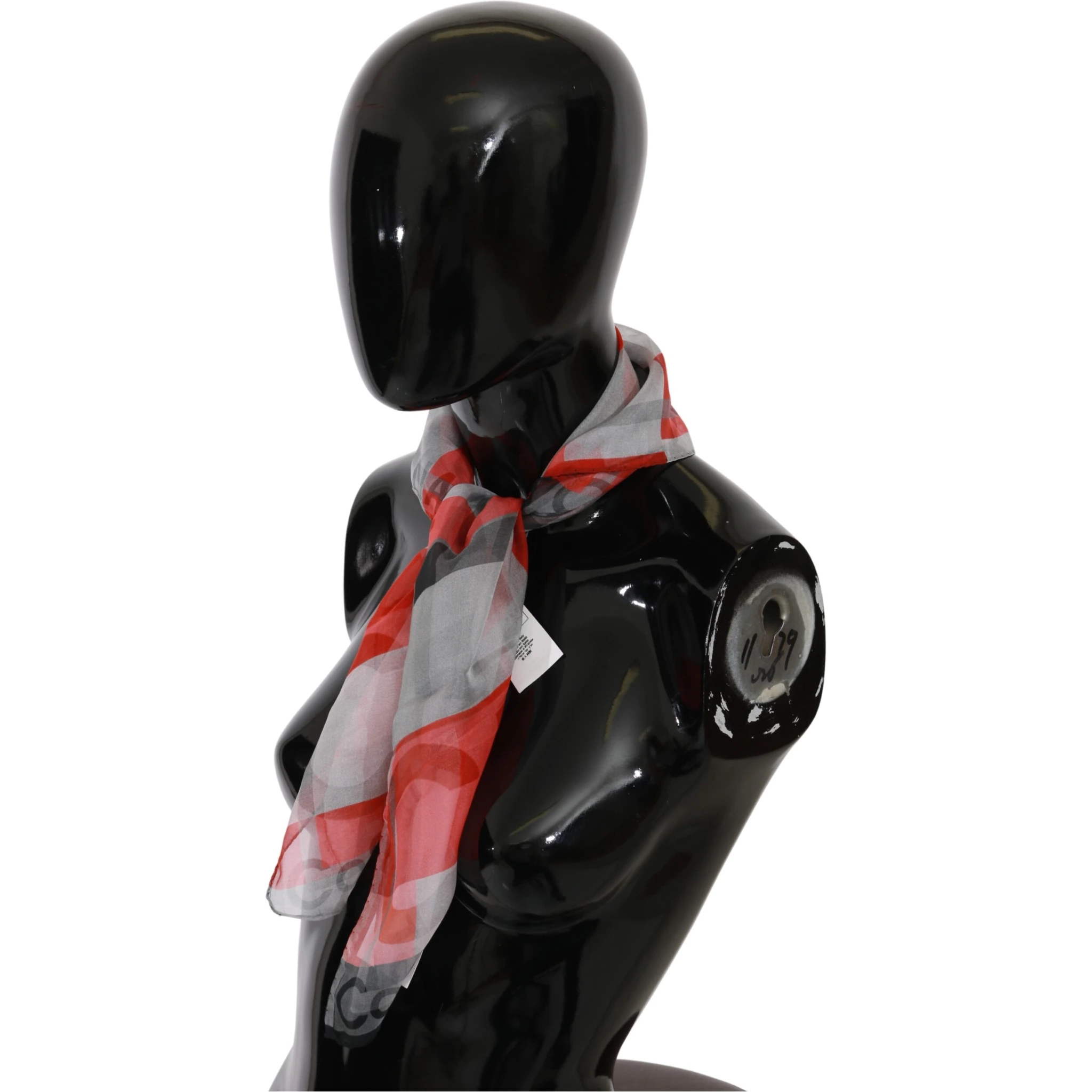Gray Red 100% Silk Branded Scarf
