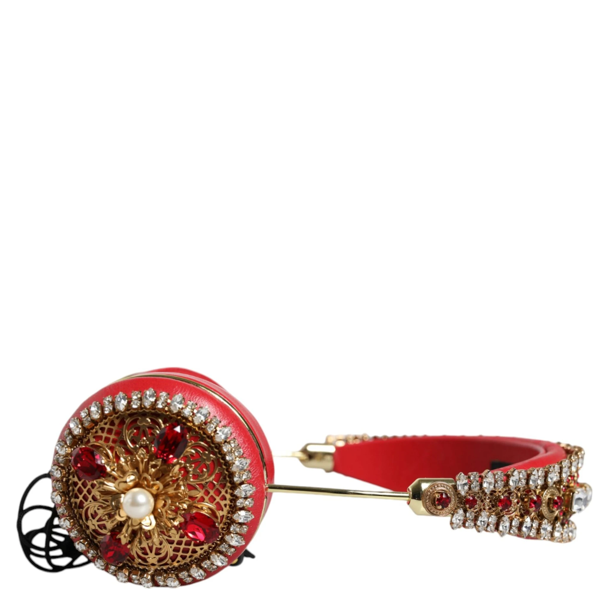 Red Nappa Leather Floral Crystal Headphone