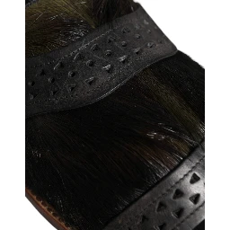 Black Gazelle Hair Leather Flats Sandals Shoes