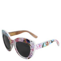 Multicolor Wood Crystal Brass Frame Floral Hand Paint Sunglasses