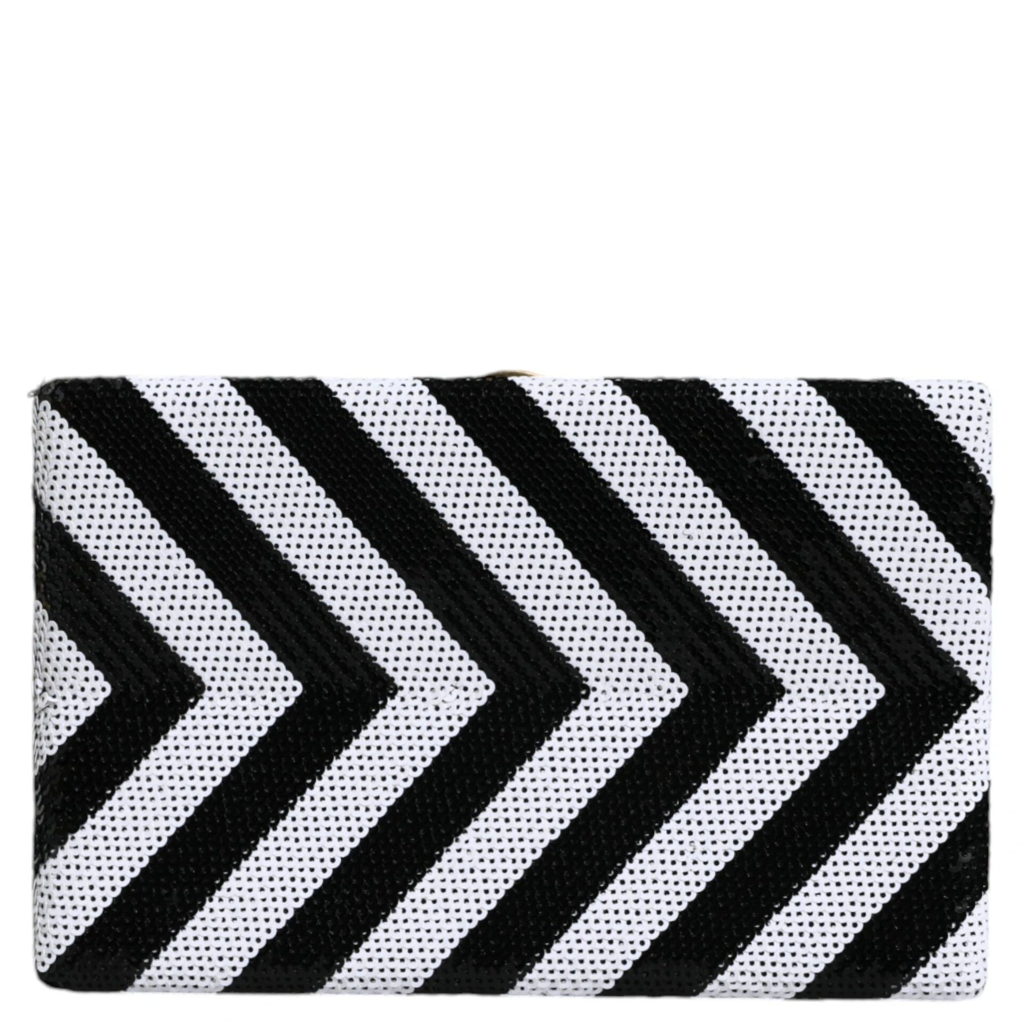 Black White Gold Frame Clutch Evening Party Purse Bag