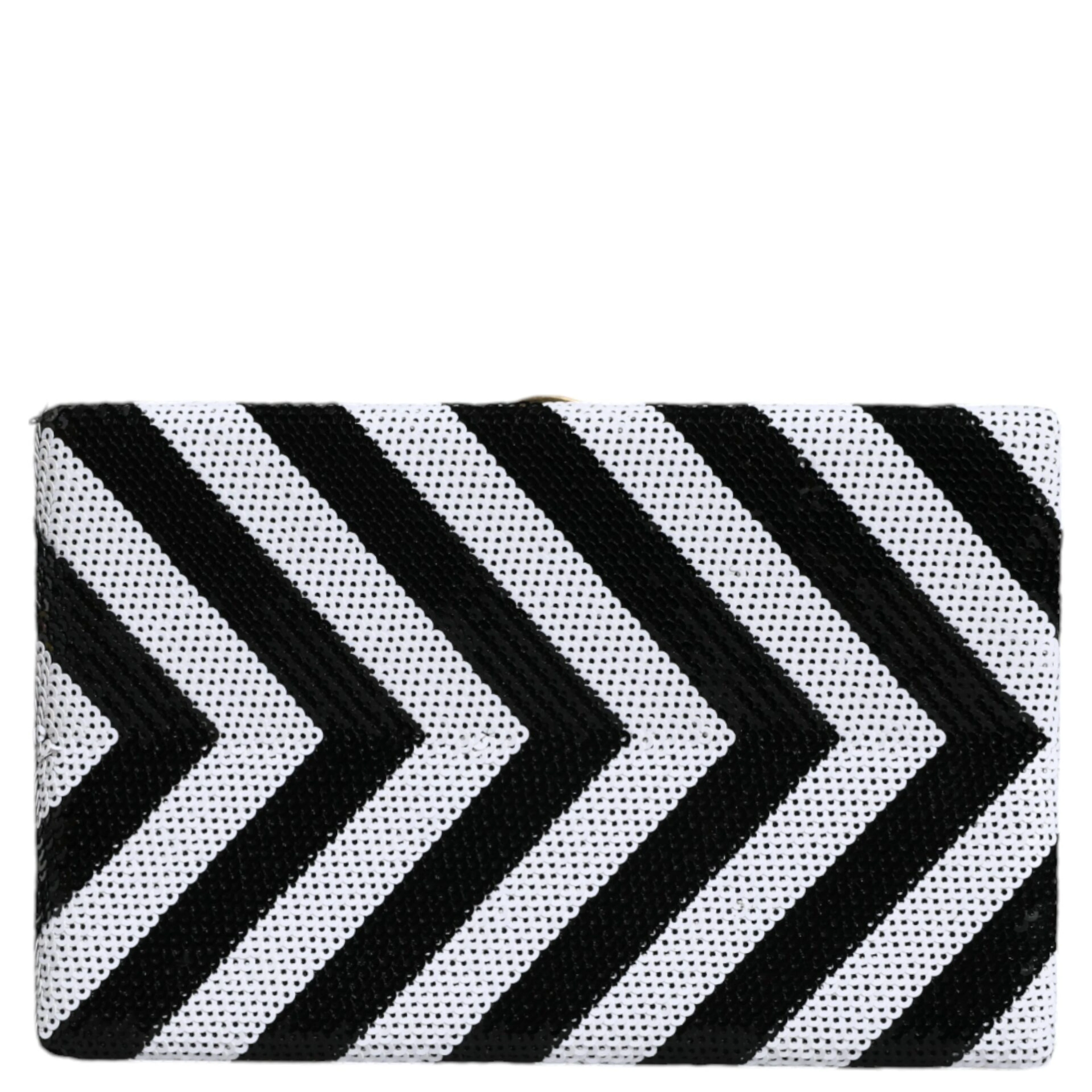 Black White Gold Frame Clutch Evening Party Purse Bag