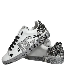 White Silver Crystal Logo Portofino Sneakers Shoes