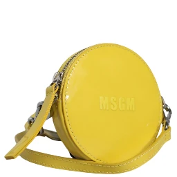 Yellow Leather Logo Crossbody Sling Shoulder Round Bag