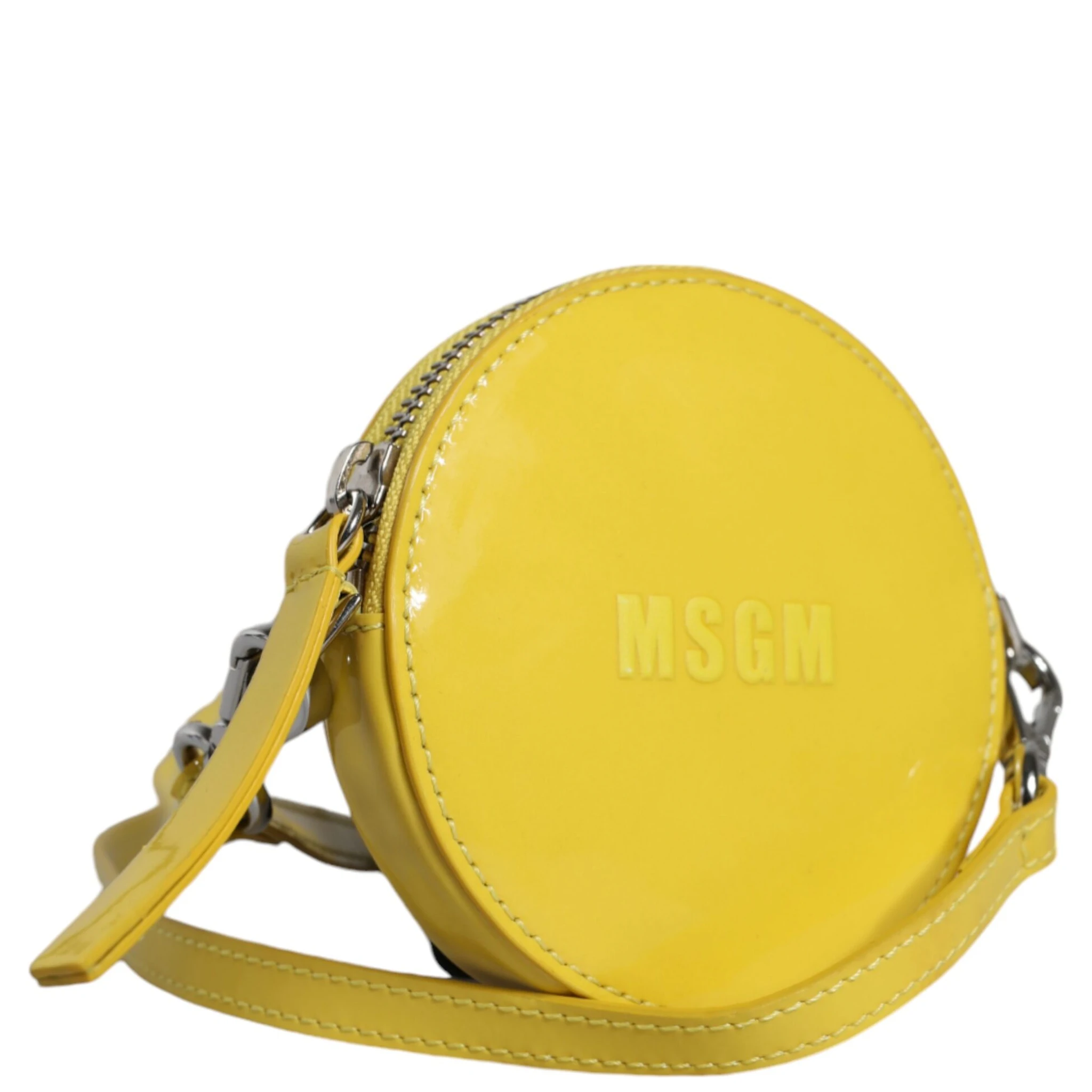 Yellow Leather Logo Crossbody Sling Shoulder Round Bag