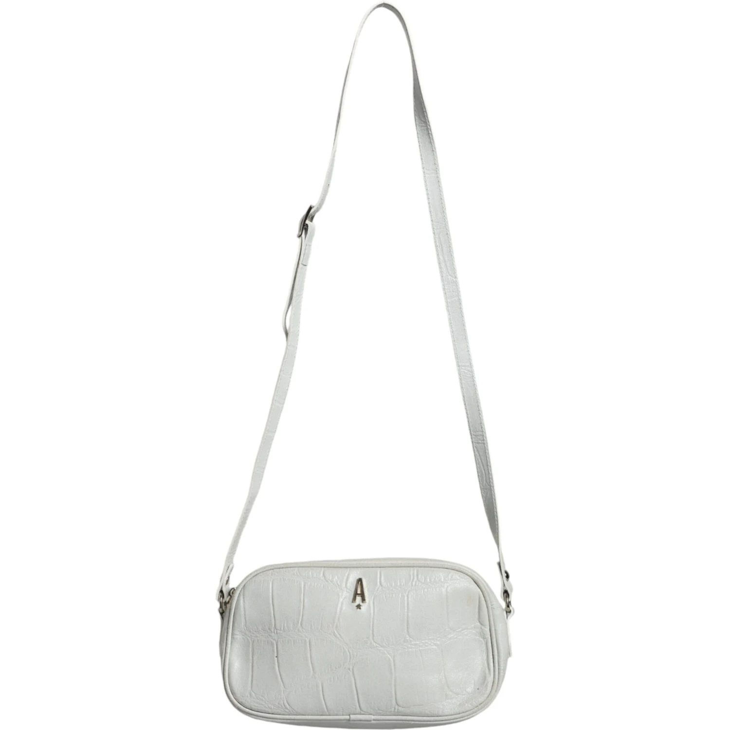 White Croc Print Leather Crossbody Sling Bag