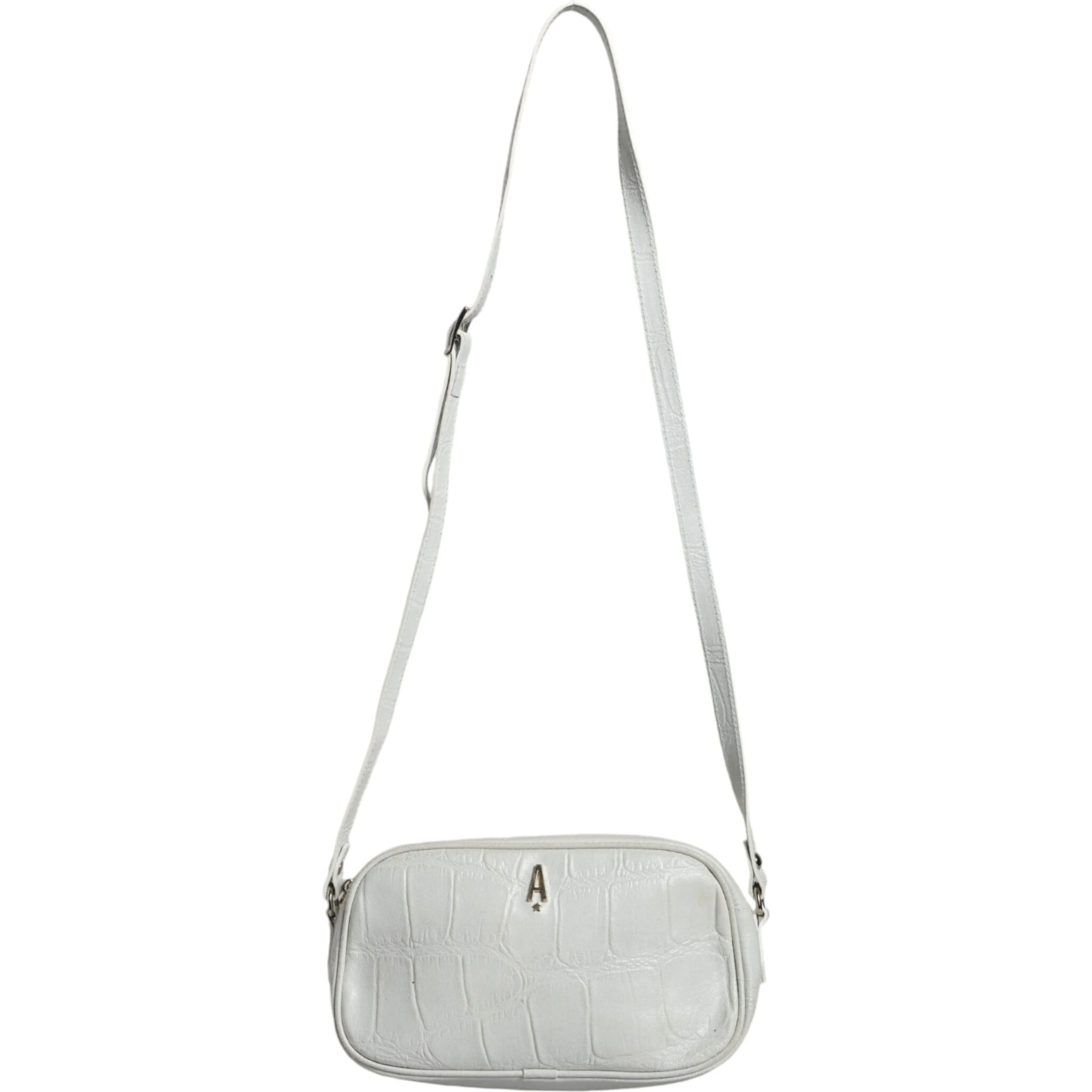White Croc Print Leather Crossbody Sling Bag