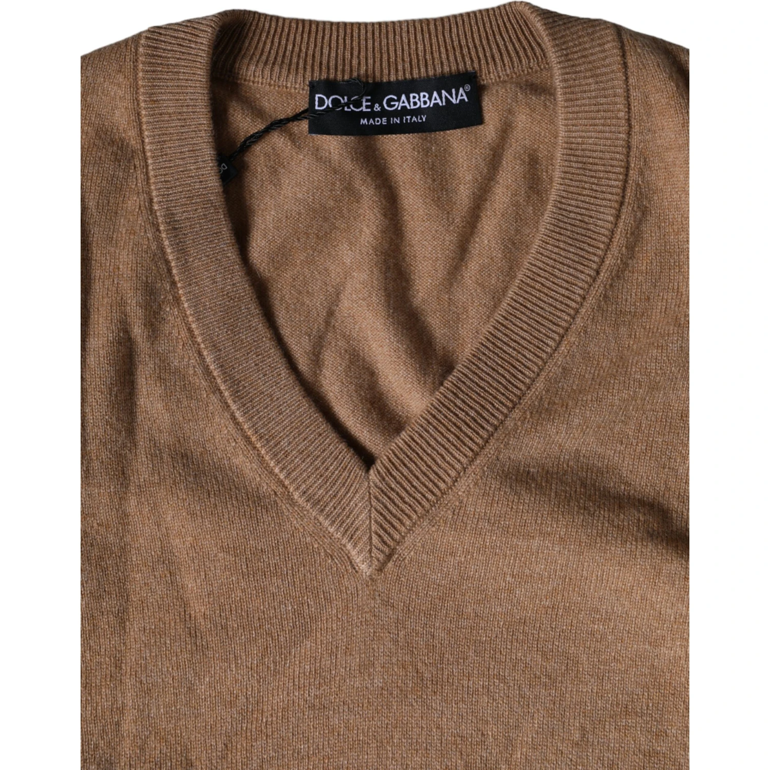 Brown Cashmere Knit V-neck Pullover Sweater