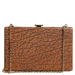 Brown Leather Gold Frame Clutch Mini Crossbody Bag