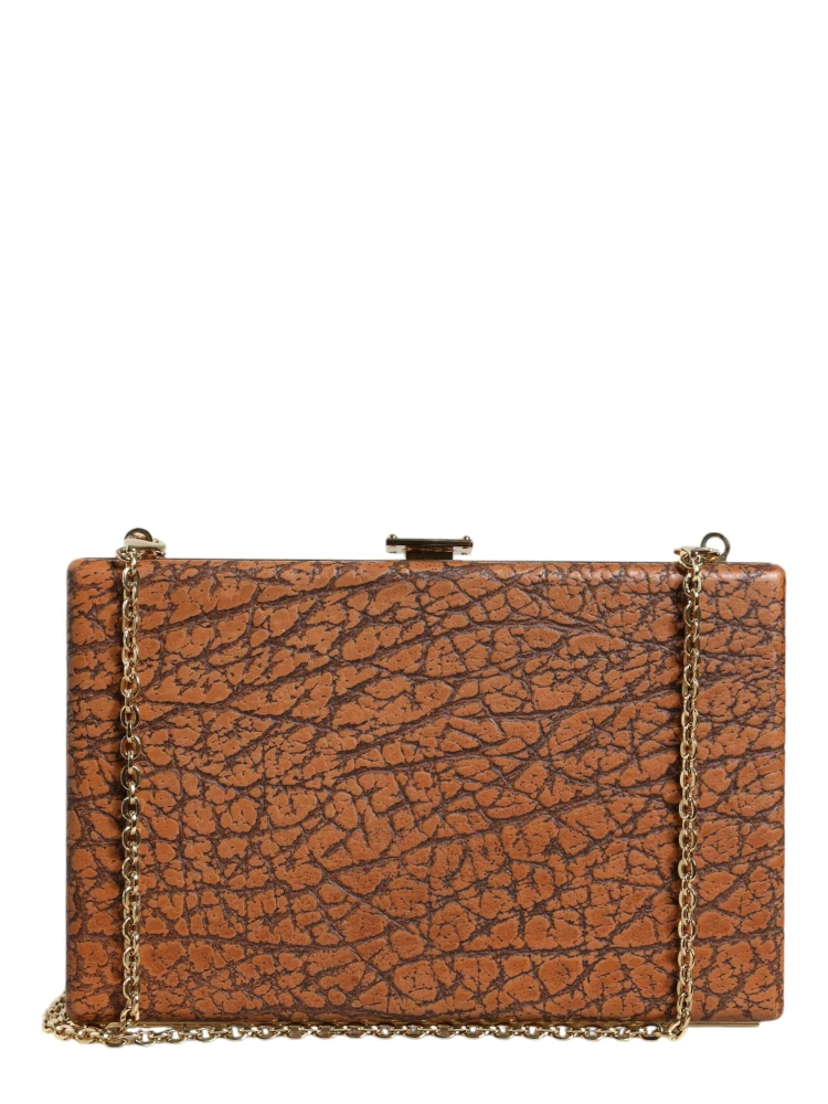 Brown Leather Gold Frame Clutch Mini Crossbody Bag
