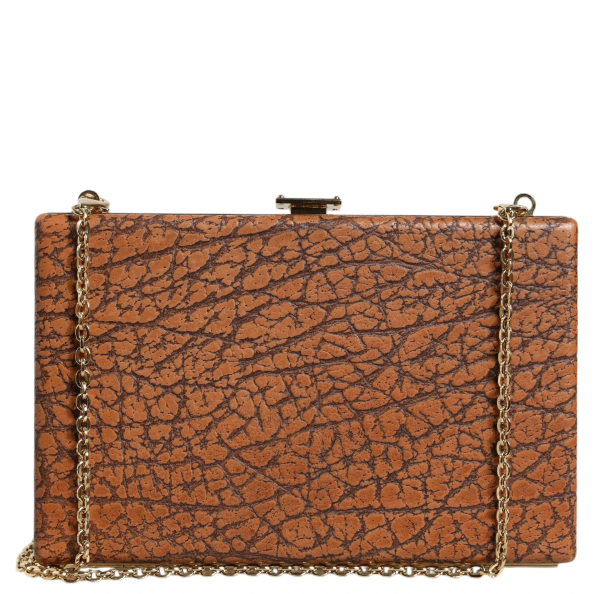 Brown Leather Gold Frame Clutch Mini Crossbody Bag