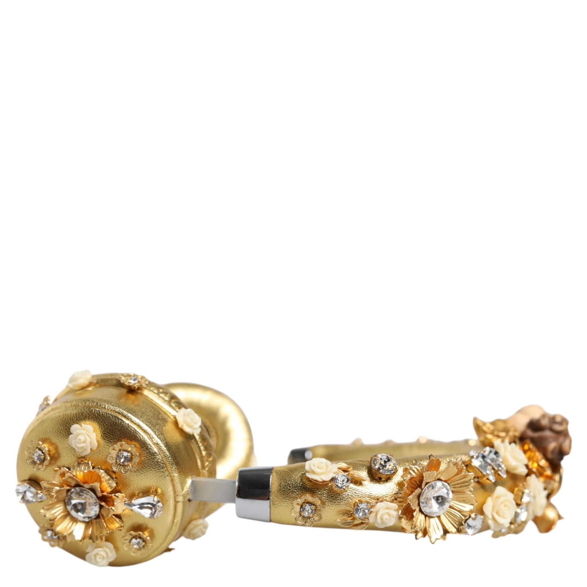 Gold Leather Floral Crystal Angel Headset Headphones