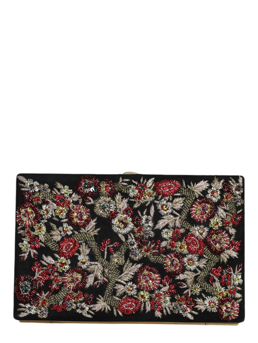 Multicolor Floral Gold Frame Clutch Evening Purse Bag