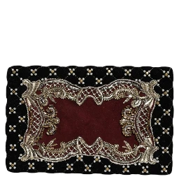 Bordeaux Black Velvet Gold Frame Clutch Evening Purse Bag