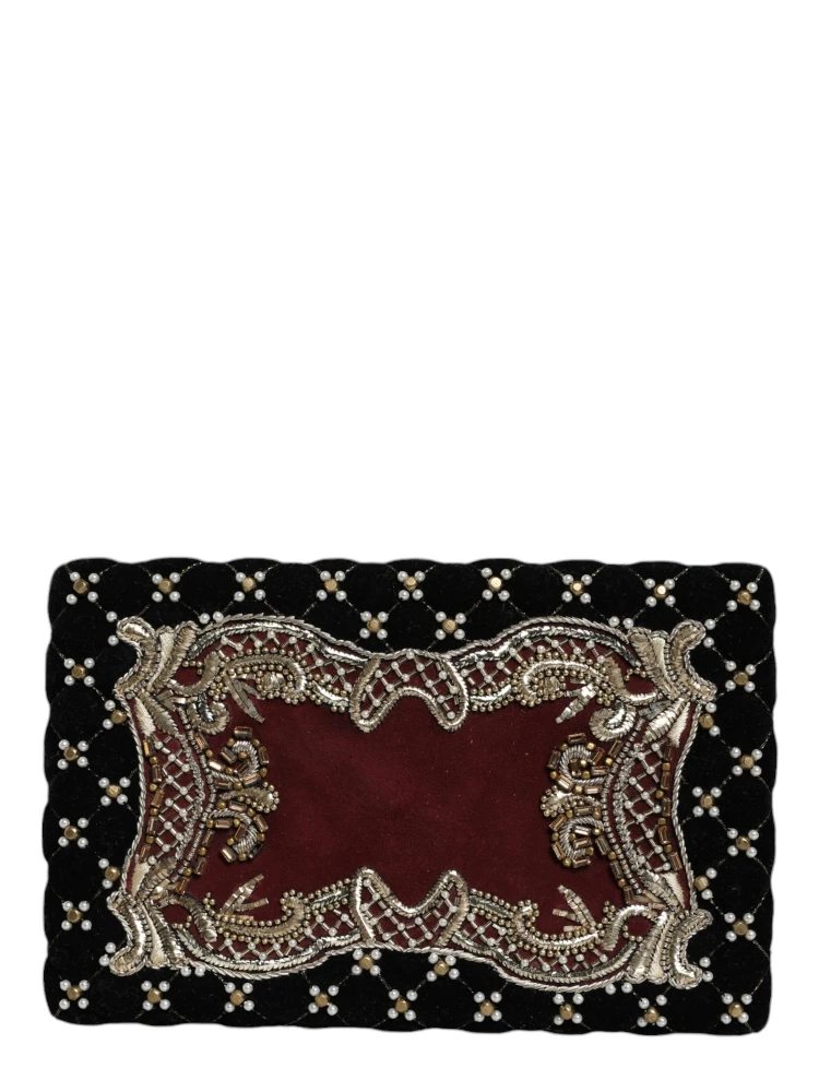 Bordeaux Black Velvet Gold Frame Clutch Evening Purse Bag
