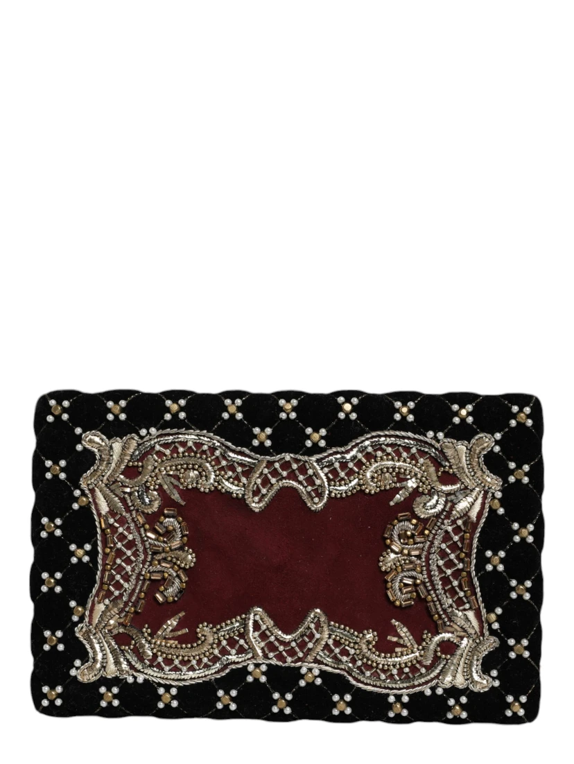 Bordeaux Black Velvet Gold Frame Clutch Evening Purse Bag