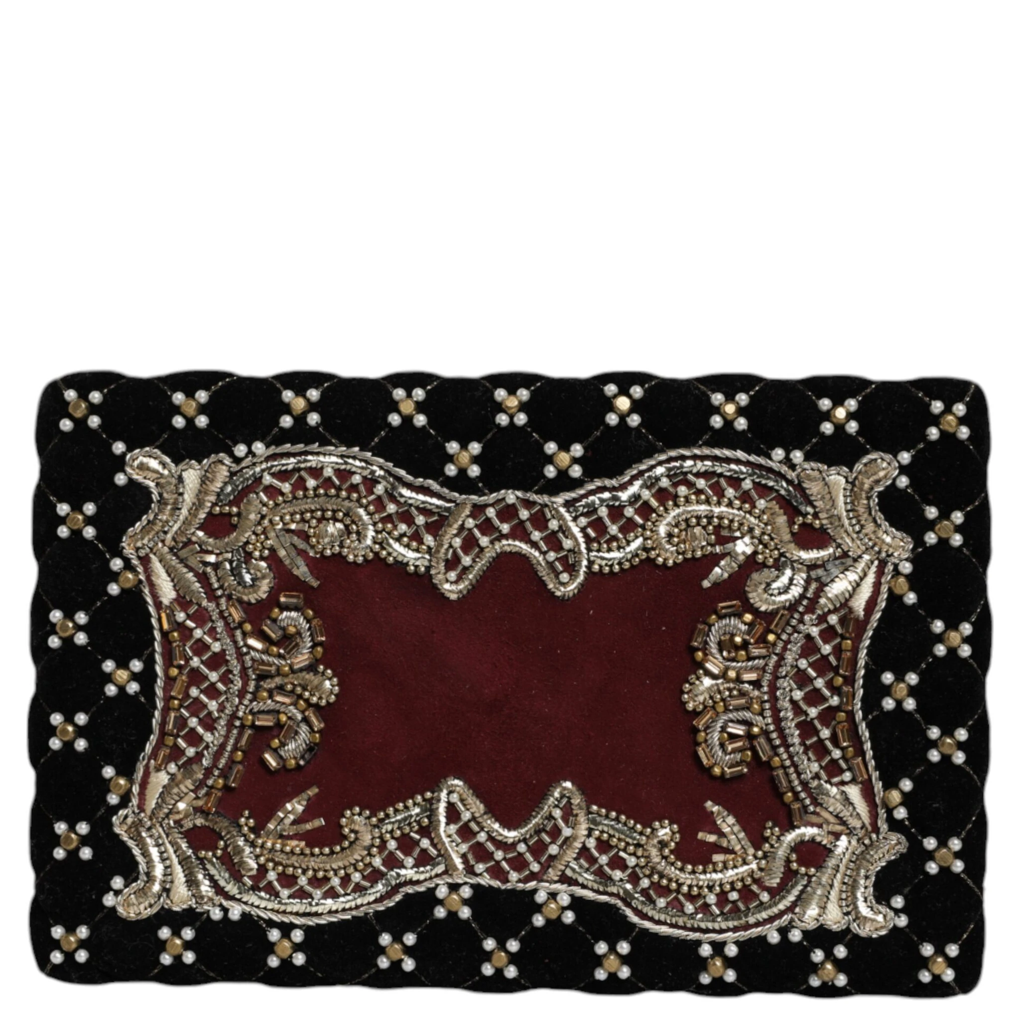 Bordeaux Black Velvet Gold Frame Clutch Evening Purse Bag