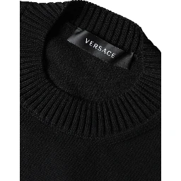 Black Medusa Embroidery Crew Neck Pullover Sweater