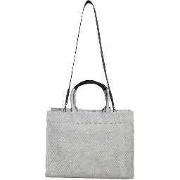 White Top Handle Canvas Leather Logo Crossbody Tote Bag