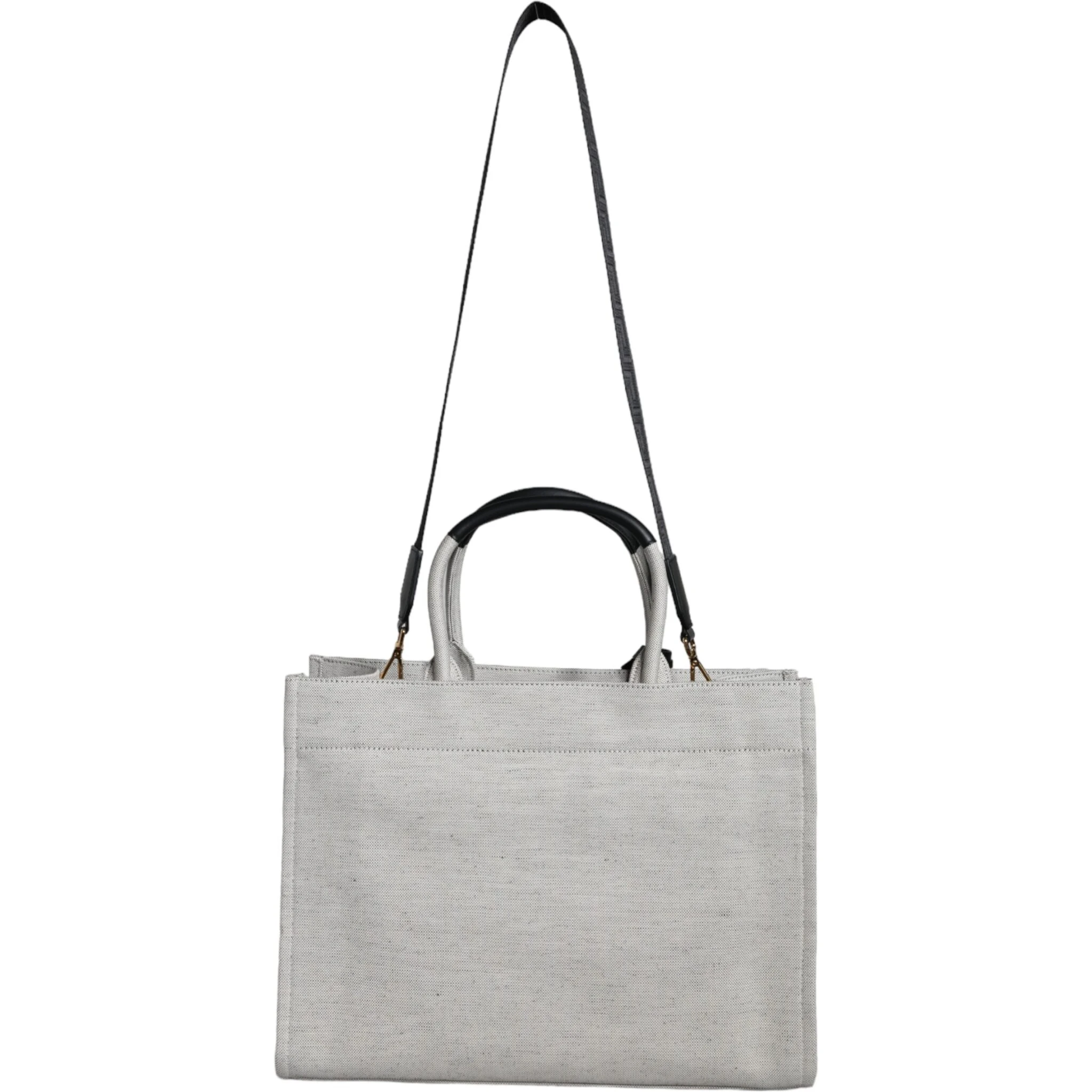 White Top Handle Canvas Leather Logo Crossbody Tote Bag