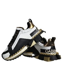 White Gold Black Leather SUPER KING Sneakers Shoes