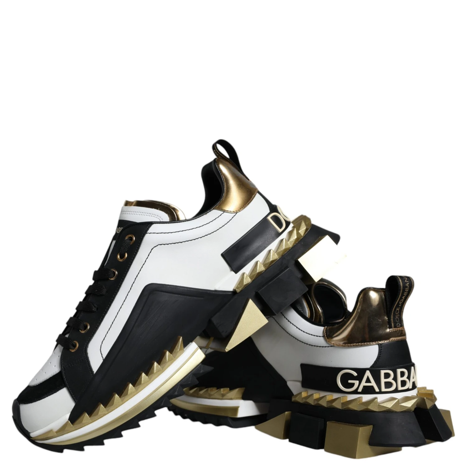 White Gold Black Leather SUPER KING Sneakers Shoes