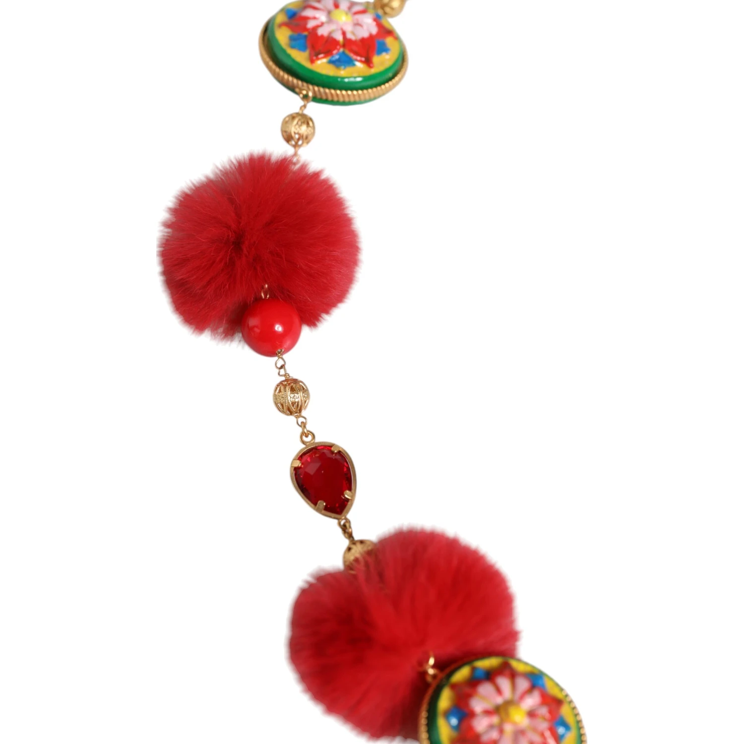 Gold Brass Red Fur Crystal Waist Torero Belt