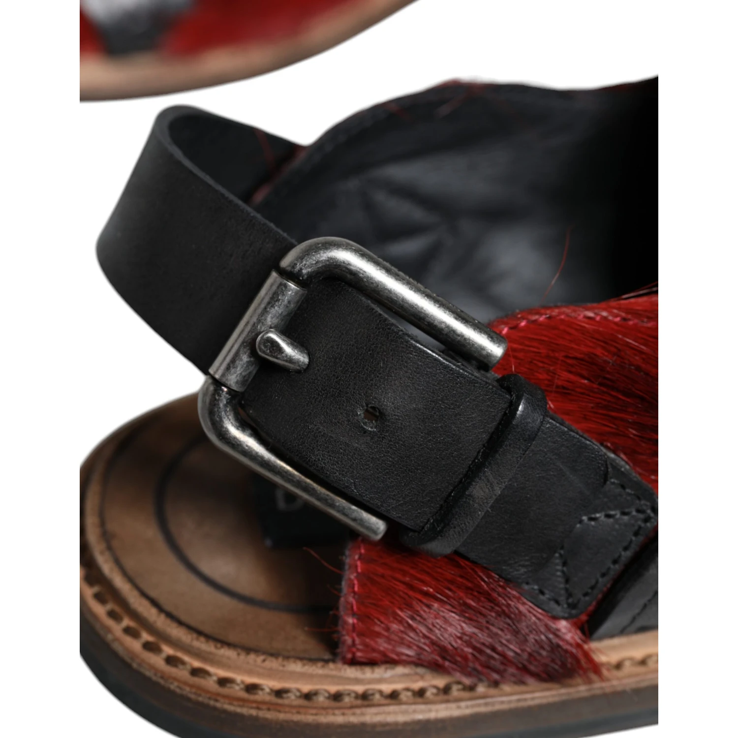 Black Red Gazelle Hair Leather Sandals Shoes