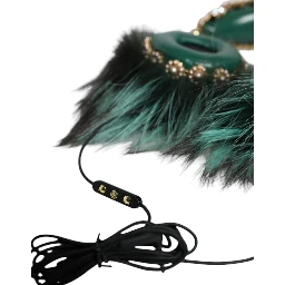 Green Gold Crystal Fur Headset Audio AUX Headphones