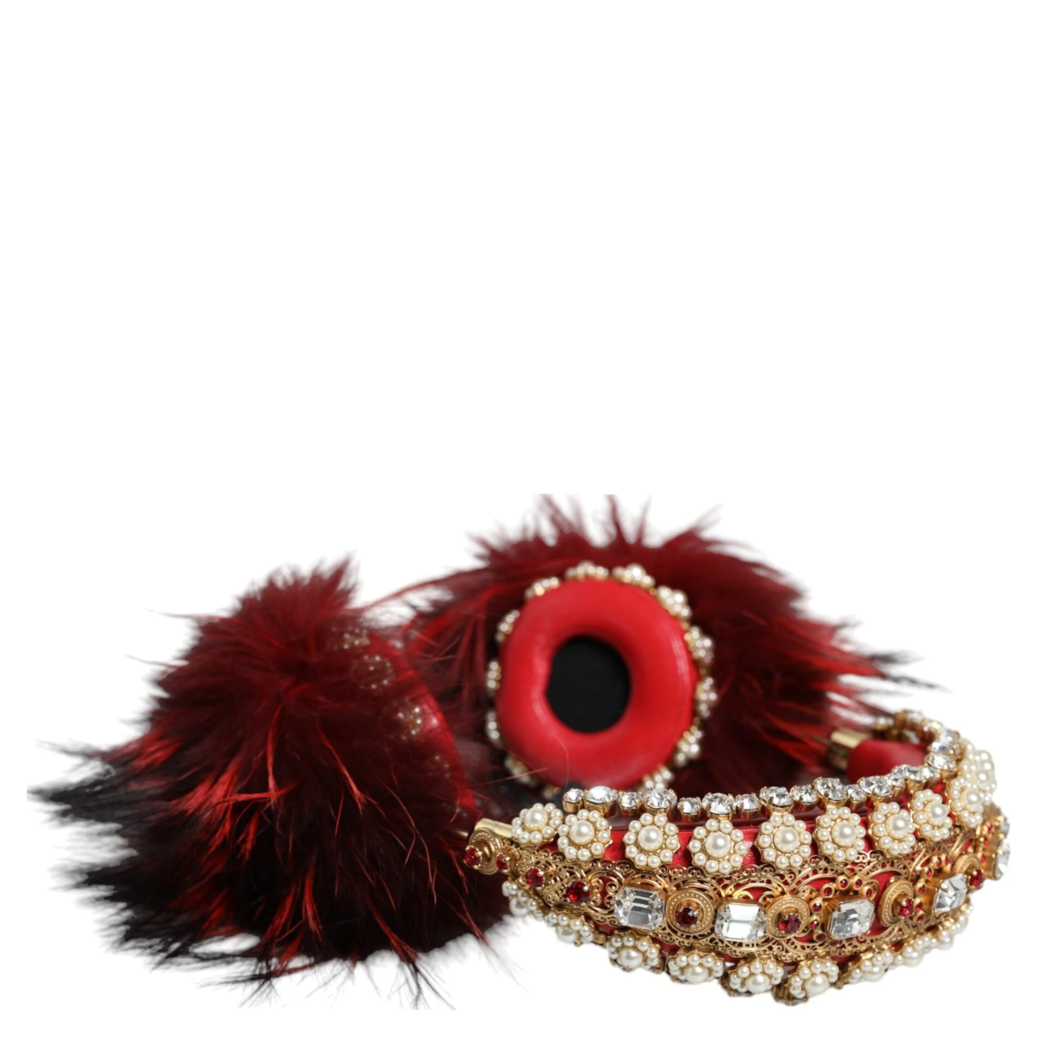 Red Gold Crystal Fur Headset Audio AUX Headphones