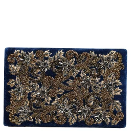 Blue Velvet Gold Frame Clutch Evening Party Purse Bag