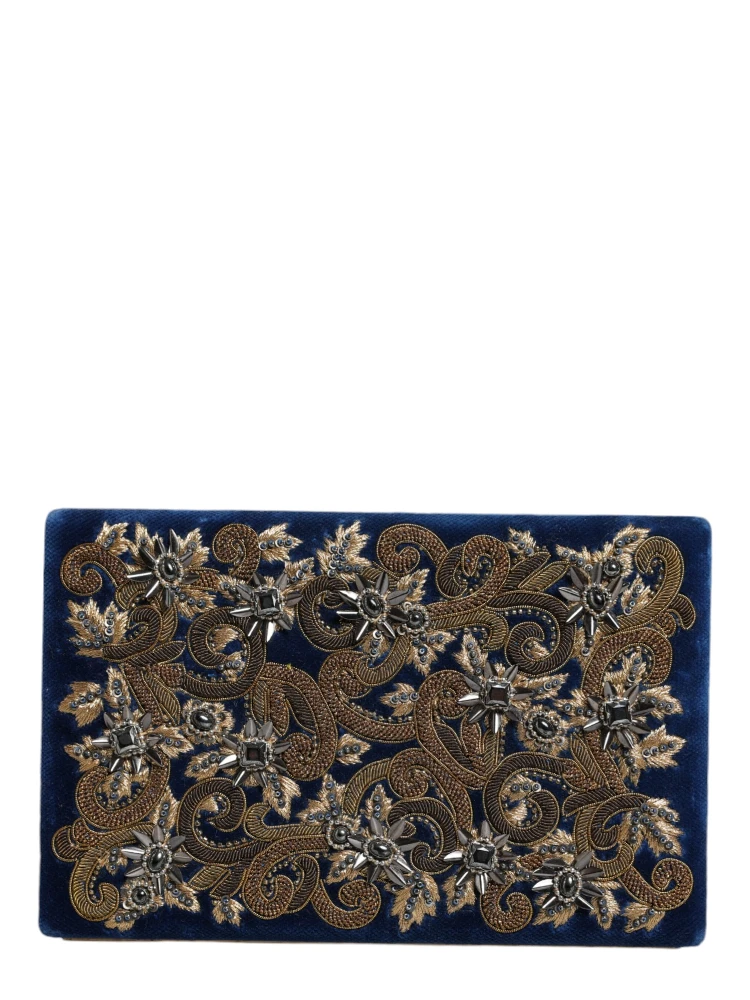 Blue Velvet Gold Frame Clutch Evening Party Purse Bag