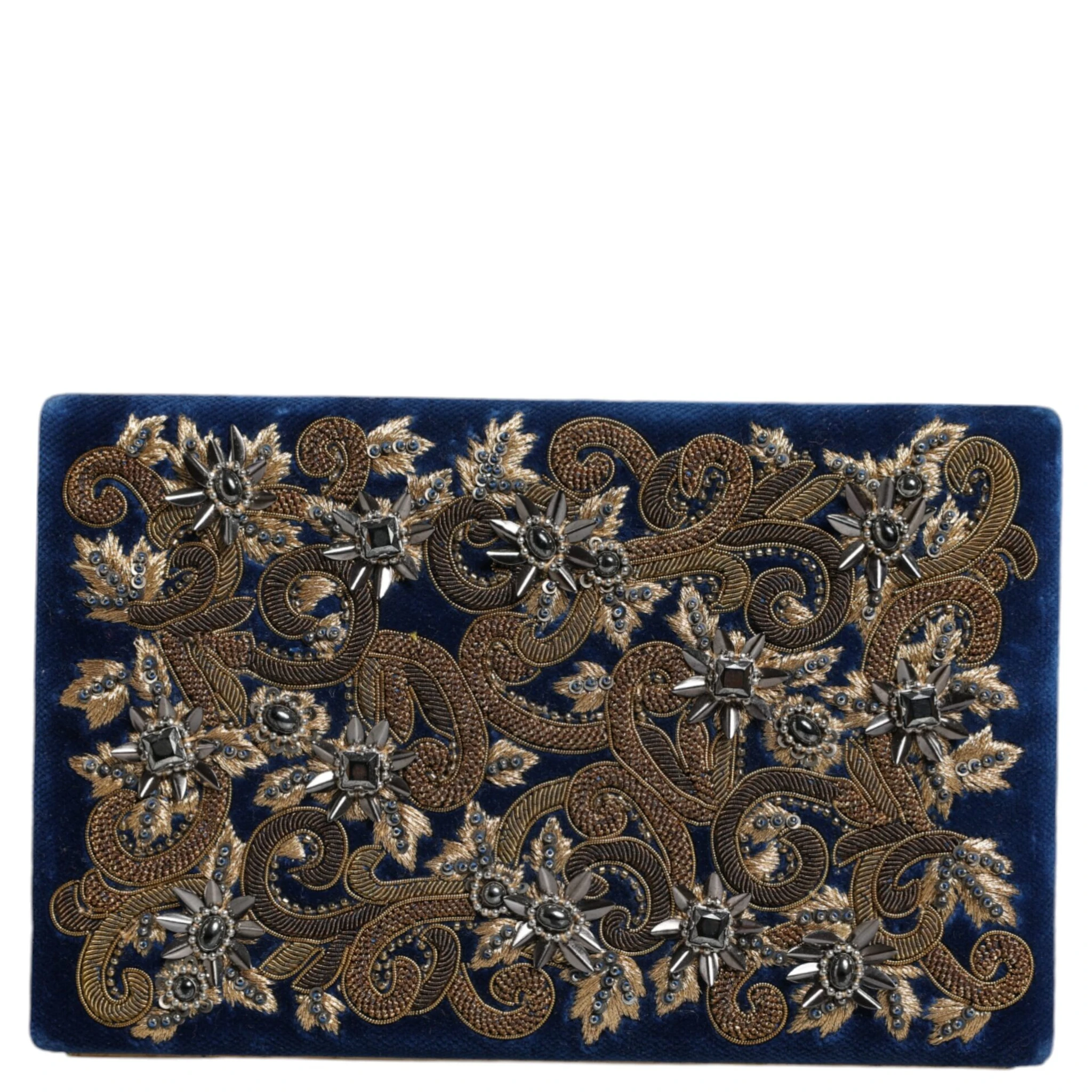 Blue Velvet Gold Frame Clutch Evening Party Purse Bag