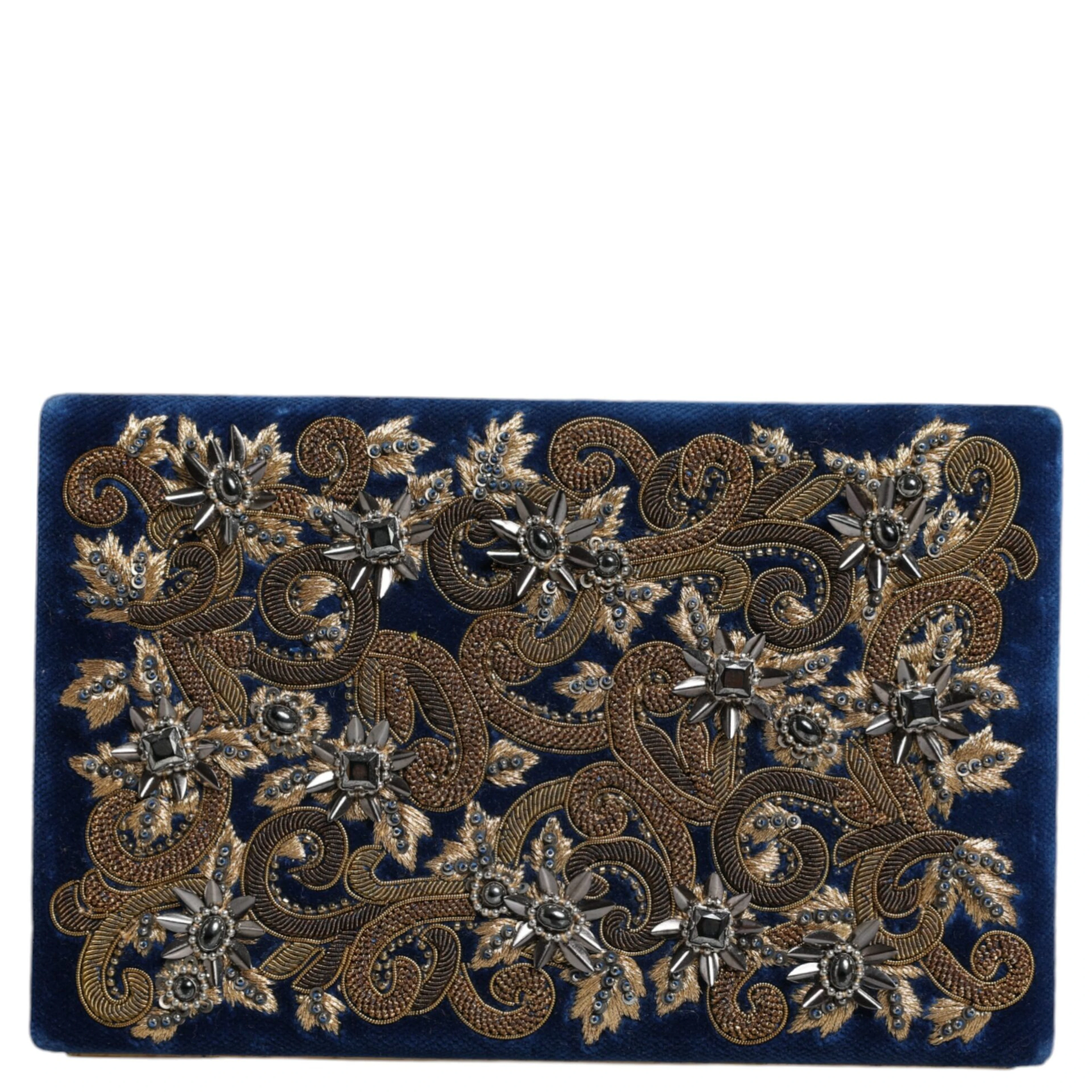 Blue Velvet Gold Frame Clutch Evening Party Purse Bag