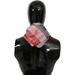 Gray Red 100% Silk Branded Scarf