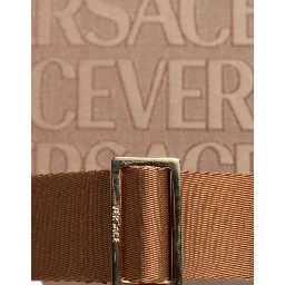 Brown Top Handle Jacquard Leather Logo Crossbody Tote Bag